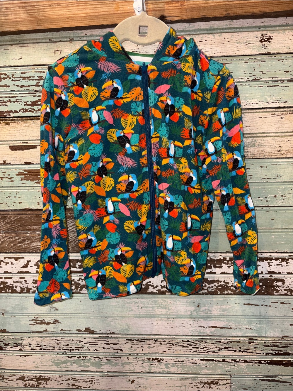 Posh Peanut Kids Tropical Toucan Zip Hoodie reversible multicolor Jacket